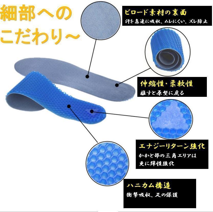 【Power GELSOLE】ハニカムジェルインソール|エアインソール|衝撃吸収|圧力分散|クッション|防臭|サイズ調整|弾力|痛み防止|ハニカム構造_画像3