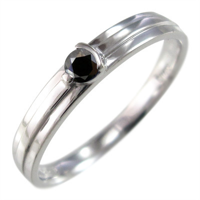 珍しい 指輪 一粒 ブラックダイヤモンド(黒ダイヤ) 4月の誕生石 10kホワイトゴールド イエローゴールド台