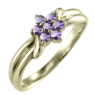 【 大感謝セール】 k10イエローゴールド 指輪 デザイン フラワー 2月誕生石 アメジスト(紫水晶) アメジスト