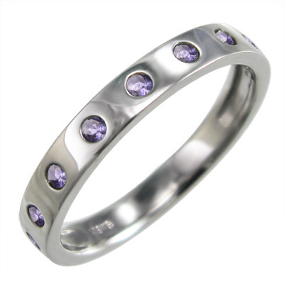 アメジスト(紫水晶) 指輪 18金ホワイトゴールド 2月誕生石 9ピース www