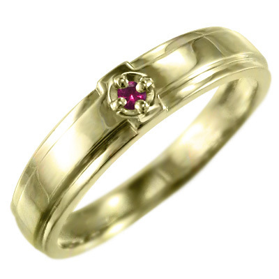 【税込】 指輪 ルビー クロス デザイン 一粒 k18イエローゴールド 7月誕生石 ゴールド