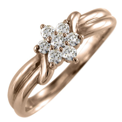 当店在庫してます！ k10ピンクゴールド 指輪 天然ダイヤモンド 4月誕生石 モチーフ 花 イエローゴールド台