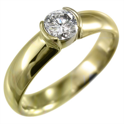天然ダイヤモンド 指輪 婚約 ブライダル にも 一粒 4月誕生石 18金イエローゴールド