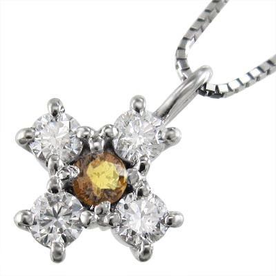 シトリン(黄水晶) 天然ダイヤモンド ペンダント ネックレス クロス