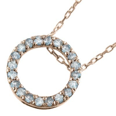 ジュエリー ネックレス 3月の誕生石 18金ピンクゴールド アクアマリン ...