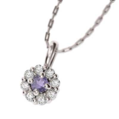 ペンダント ネックレス アメシスト(紫水晶) 天然ダイヤモンド 10金