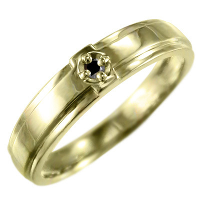 デザイン クロス 一粒 指輪 ブラックダイアモンド 18金イエローゴールド