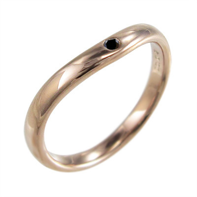 お気に入り 指輪-18kピンクゴールド 丸い 指輪 1粒 石 ブラック 