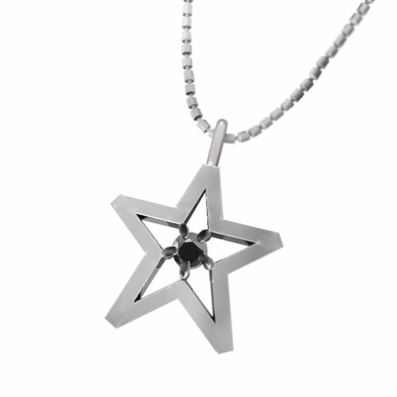 美しい 星 ペンダント ジュエリー Pt900 ジュエリー 中サイズ ブラックダイアモンド 石 1粒 イエローゴールド