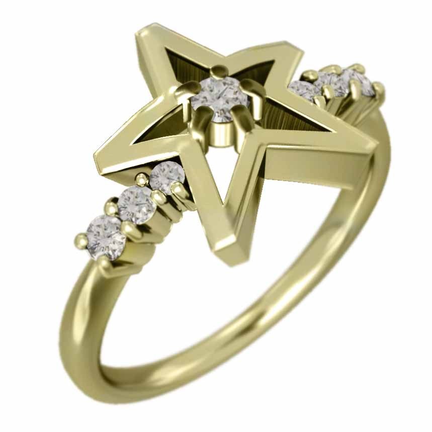 天然ダイヤモンド 指輪 星 ジュエリー 18金イエローゴールド