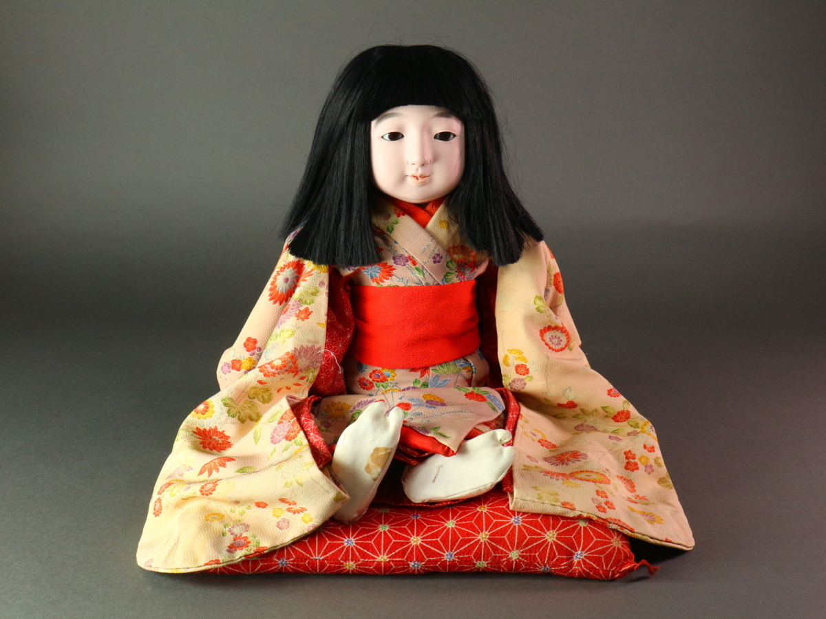 市松人形 松乾斎東光 抱き人形 ガラスケース付 日本人形 着物人形 少女人形