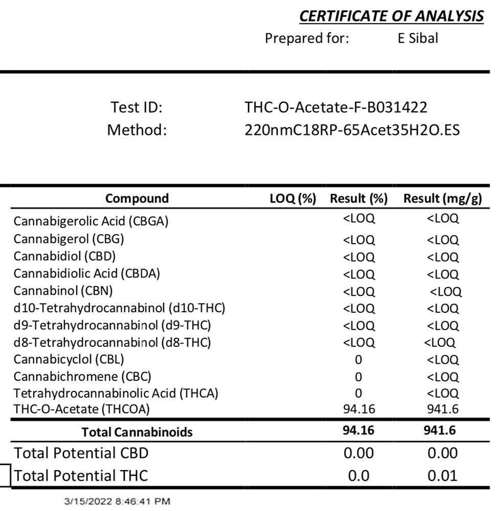 THC-Oリキッド1ml 高濃度90％・アメリカ産【最先端カンナビノイド（CBD 