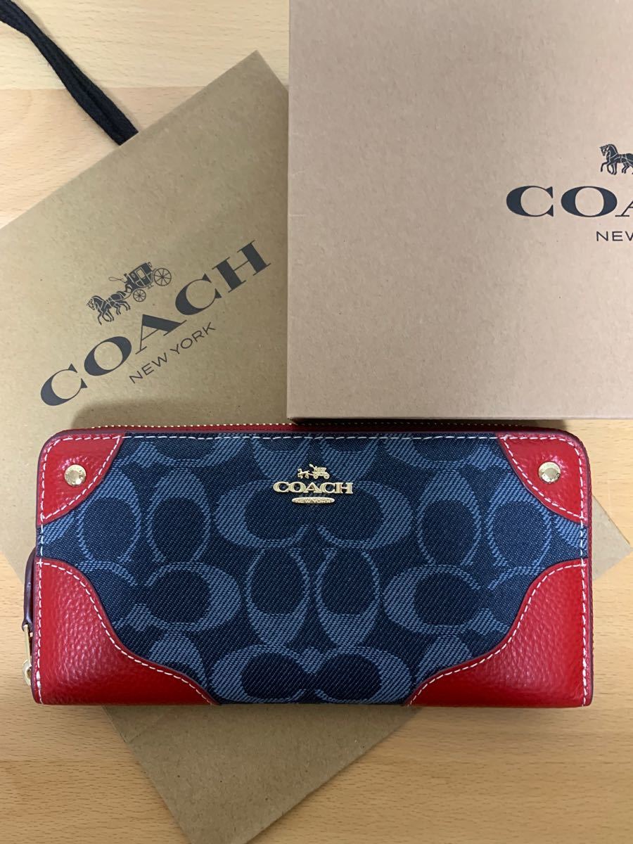 安値 □正規品□COACH 53769 財布 長財布 コーチ デニム ワインレッド