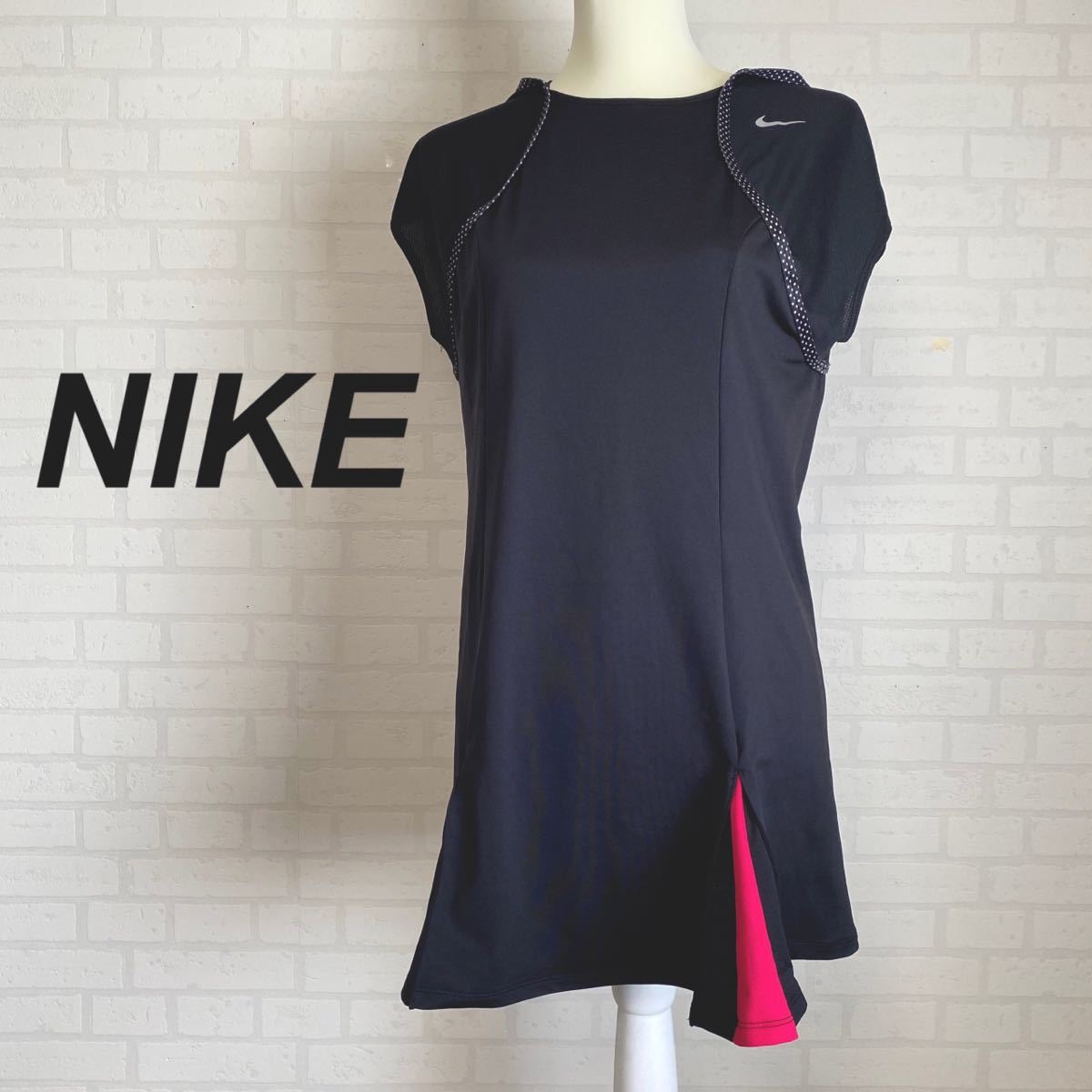 Nike テニスワンピース黒/ピンク 美品 NIKE ナイキ スポーツウェア ワンピース 黒 ピンク テニス