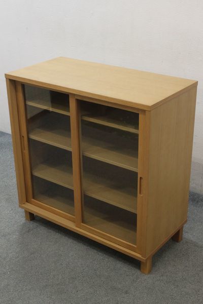 無印良品/MUJI スライド扉キャビネット オーク材 幅800 カップボード
