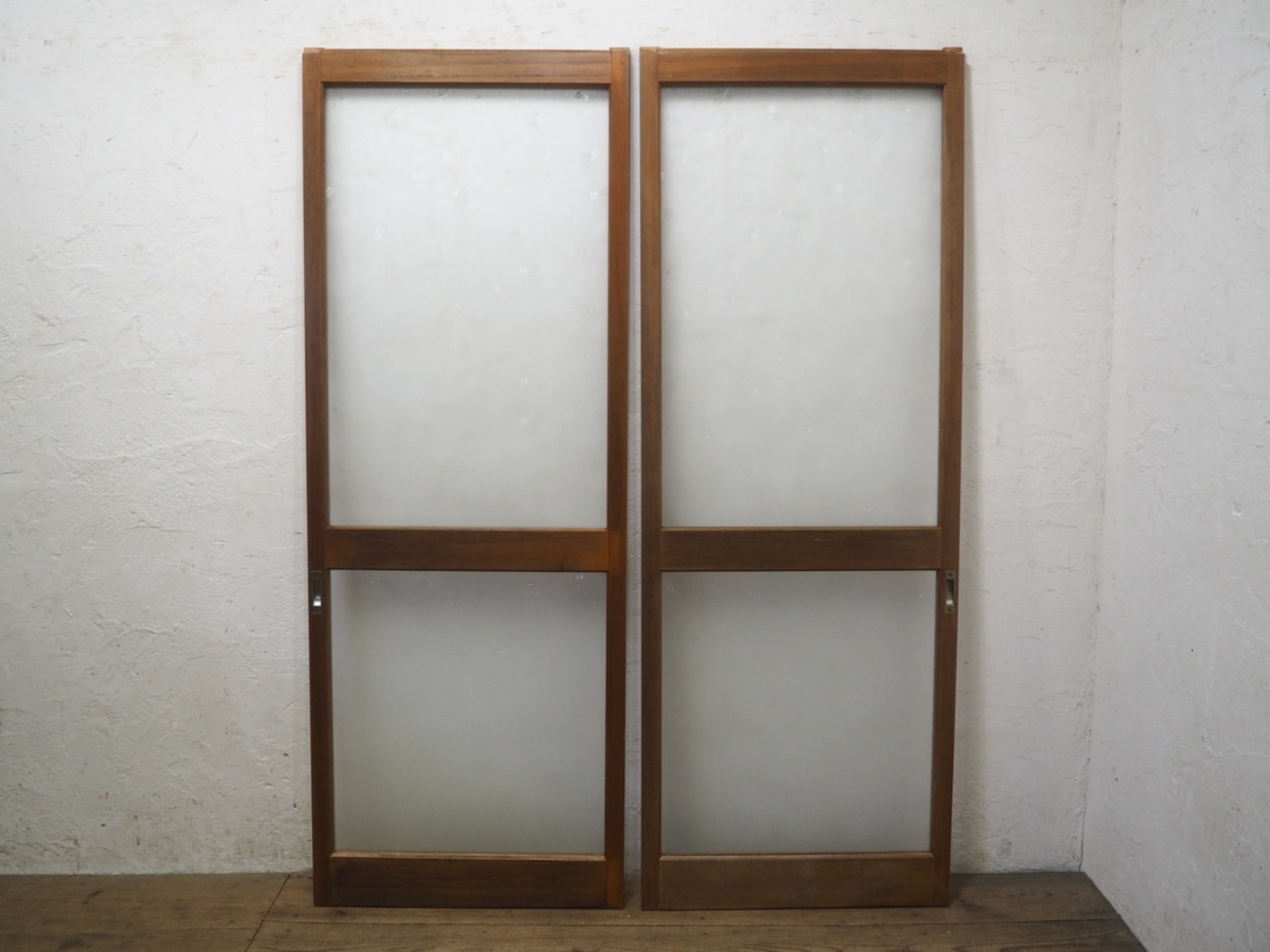 taC0113*[H176,5cm×W65cm]×2 листов * Showa Retro . дизайн стекло. старый дерево рамка-оправа раздвижная дверь * obi дверь старый двери раздвижная дверь вход дверь старый дом в японском стиле воспроизведение античный L сосна 
