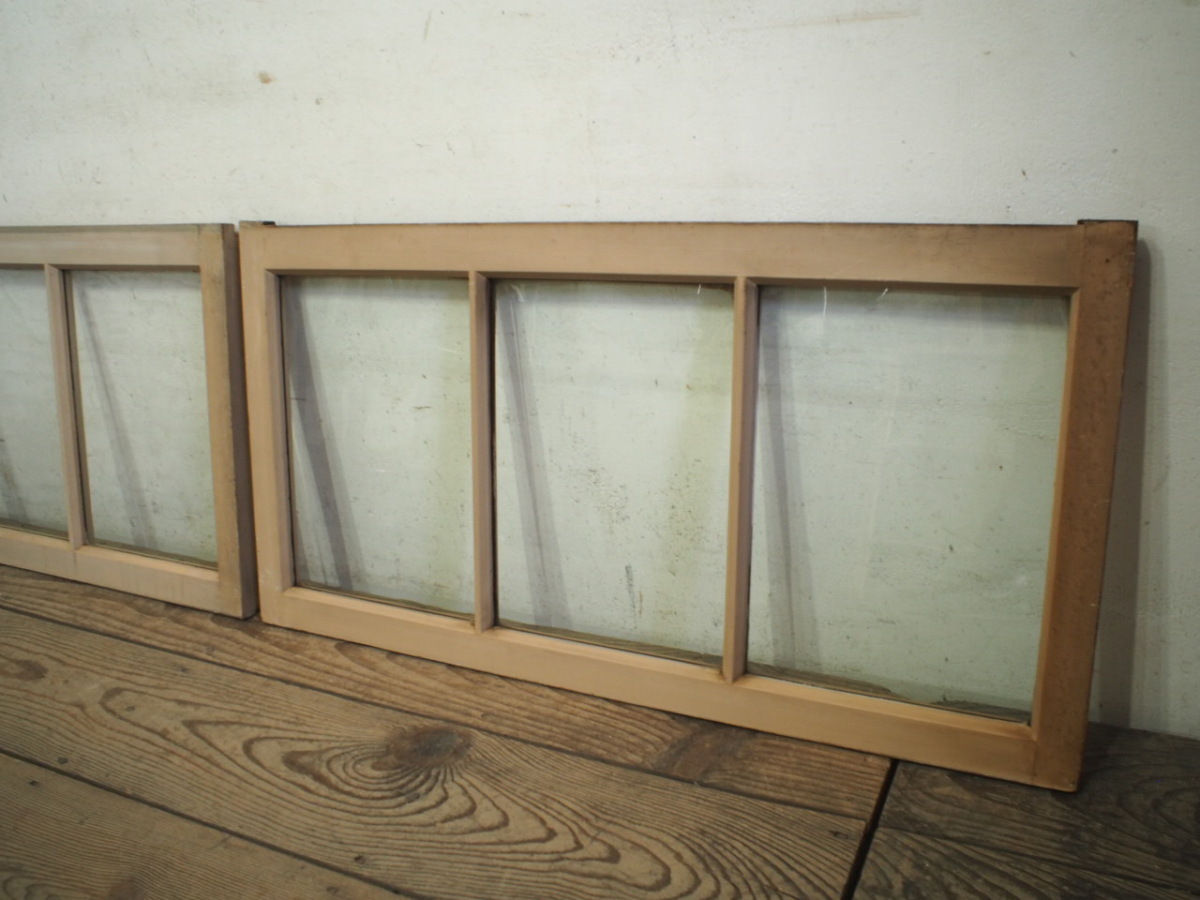 yuC0304*(4)[H45cm×W86,5cm]×2 sheets * antique *.... glass. old tree frame sliding door * old fittings wave glass door window Akira .. taking . car Be retro A under 
