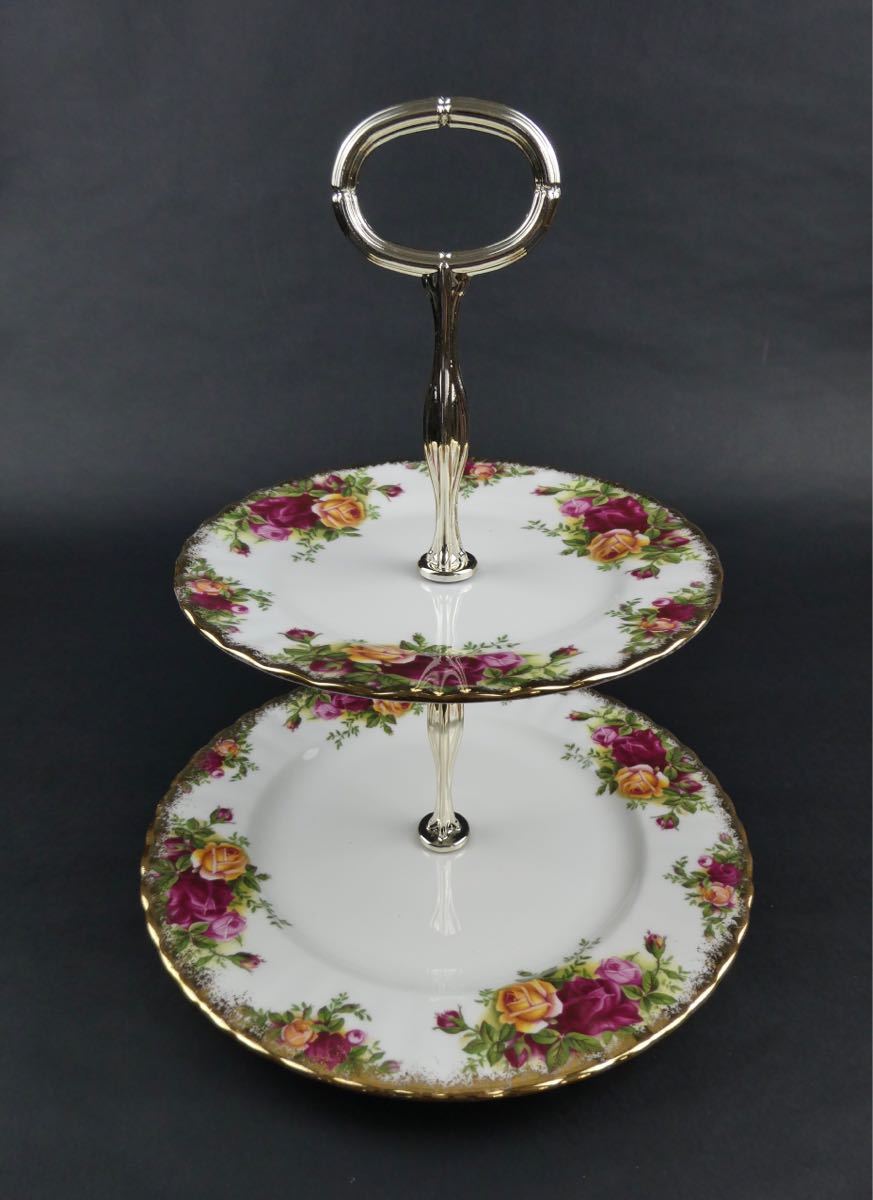  Britain * England Vintage * Royal Albert Old Country rose 2 step cake stand 