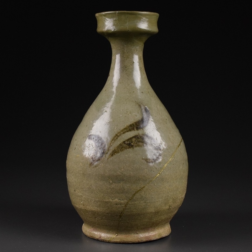 人気超特価朝鮮古美術 高麗青磁 鉄釉 盤口 徳利 花瓶 高麗