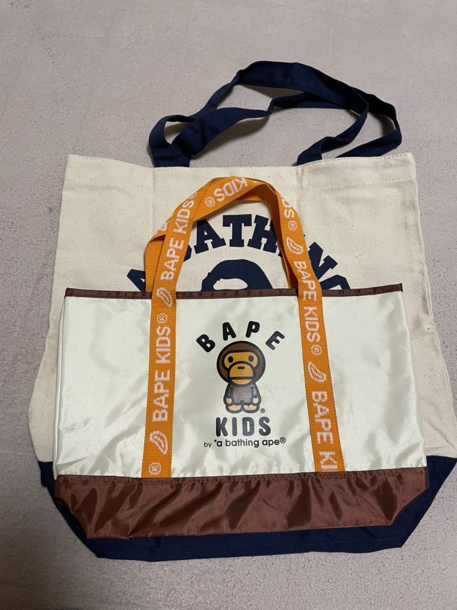 未使用 BAPE KIDS トートバッグ A BATHING APE エイプ マイロ ape ア ベイシングエイプ カレッジ ロゴ エコバッグ ミニトート 希少 セット_画像2