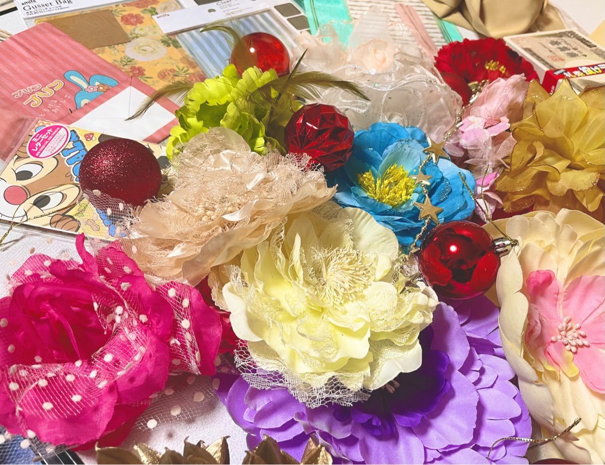 髪飾り 花飾り 花ピン アクセサリー クリスマス ラッピング袋 ギフトバッグ プレゼント ヘアピン お菓子袋 オーナメント ピンク