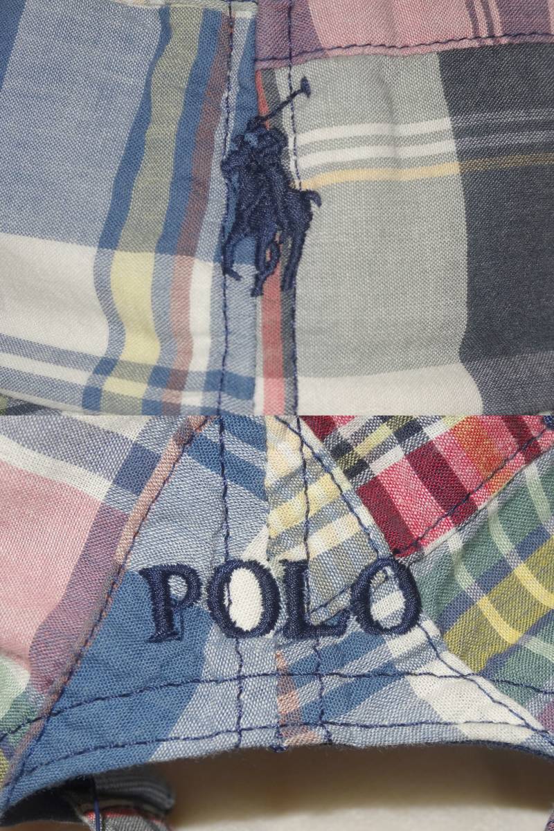 Polo Ralph Laurenポロ・ラルフローレン ポニーロゴ刺繍パッチワークマドラスチェック柄パターンベースボールキャップ野球帽子マルチカラー_画像5