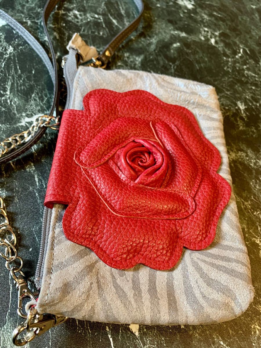 美品☆アートマキ ARTMAKI ショルダーバッグ グレー レッド ポシェット バラ