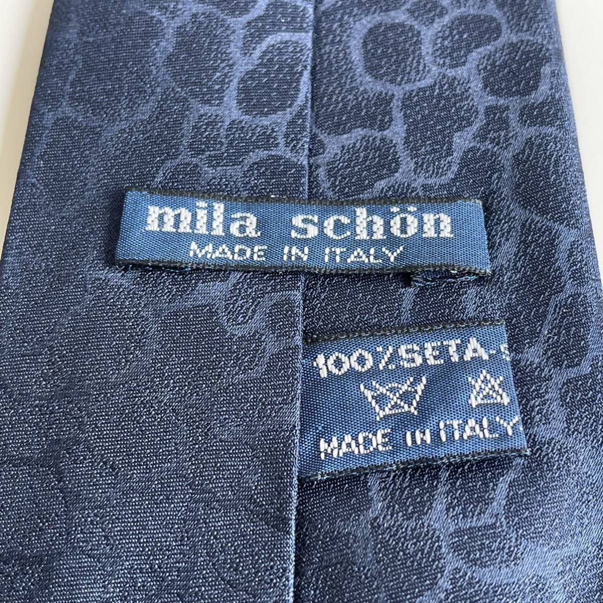 ミラショーン(Mila Schoen) ネイビーオレンジストライプネクタイ_画像1