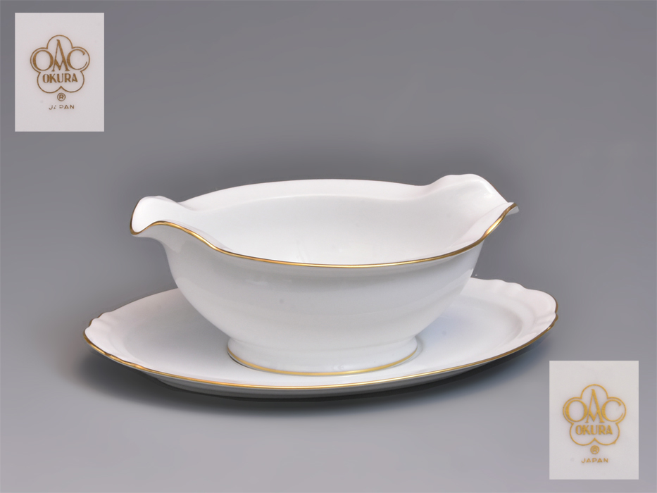 大倉陶園 白磁 金彩 ゴールドライン（リムシェープ）グレイビー 陶磁器 洋食器 西洋美術 z2811k 
