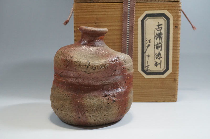 D550◇古備前緋襷徳利 江戸中後期 保存箱付 時代物 備前焼 酒器 古陶磁