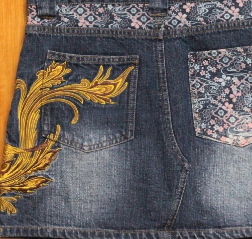 SALE!.. soul god comfort lady's!(S)L221769 phoenix .. embroidery Denim Rollei z miniskirt 
