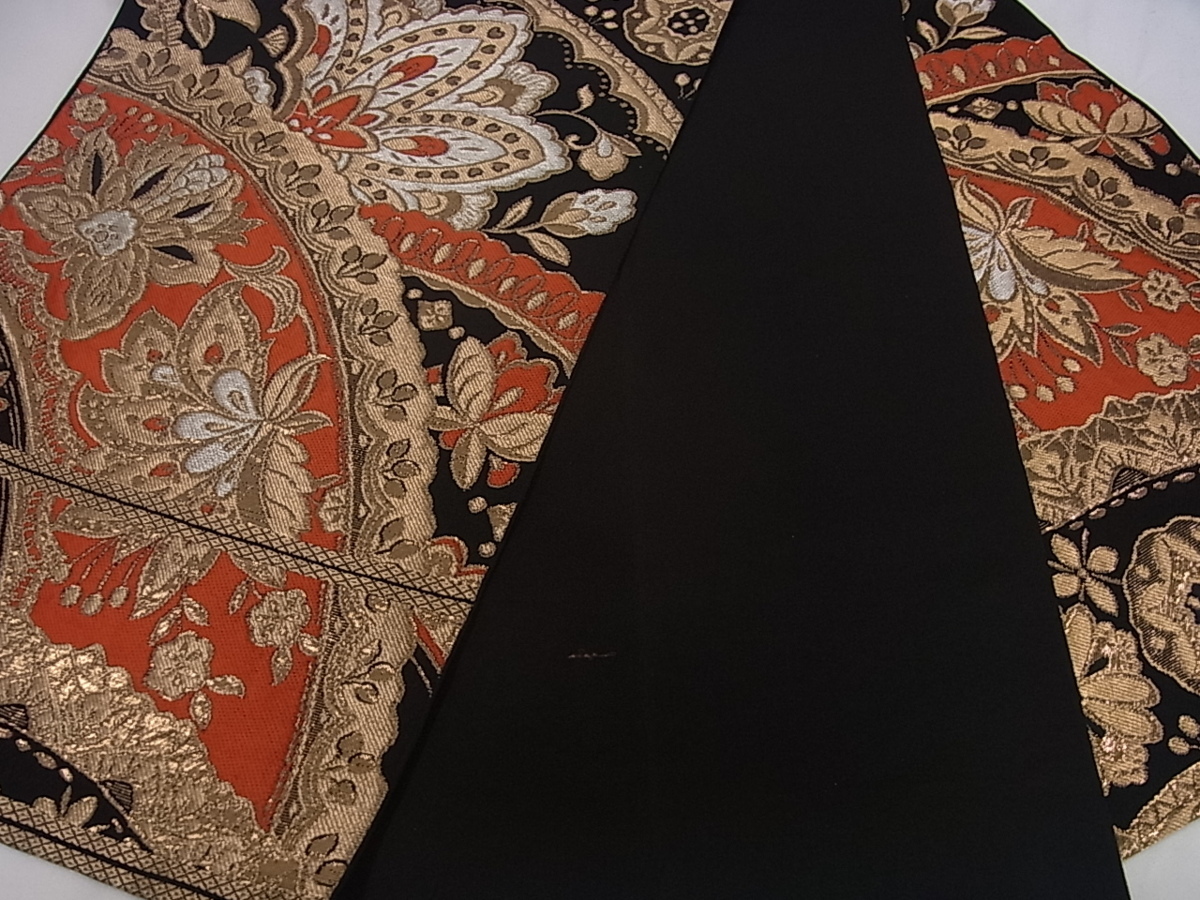 ヤフオク! - 平和屋着物 六通柄袋帯 唐織 更紗花唐草文 黒地 ...