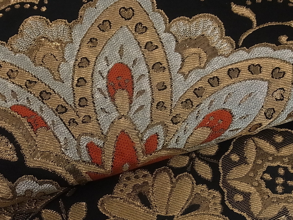 ヤフオク! - 平和屋着物 六通柄袋帯 唐織 更紗花唐草文 黒地 ...
