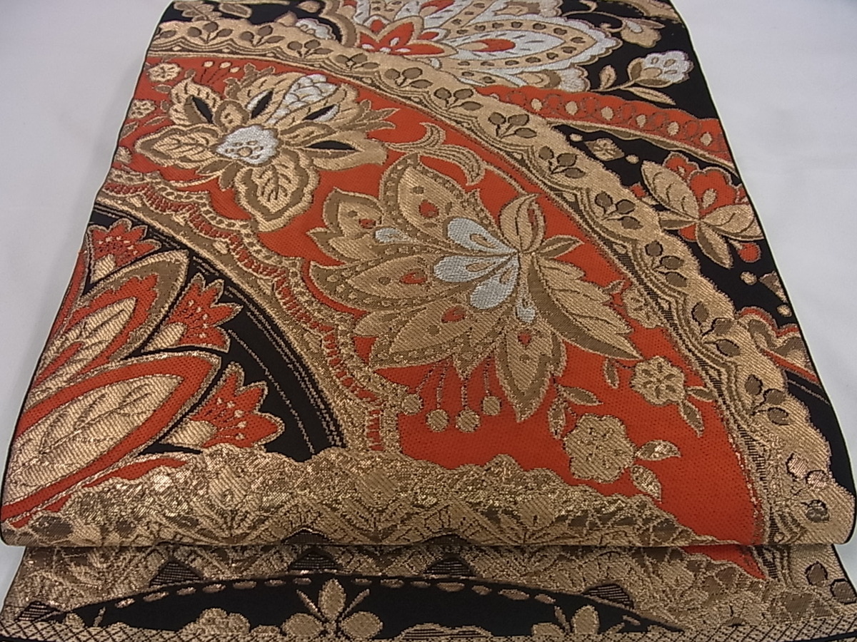 ヤフオク! - 平和屋着物 六通柄袋帯 唐織 更紗花唐草文 黒地 ...