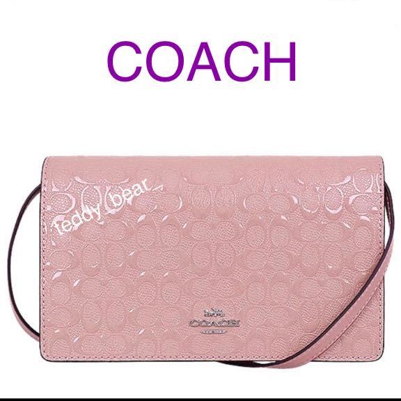 未使用に近い　レア色　美品　コーチ　COACH ショルダーバッグ　F15620 デボスド　 シグネチャー　パテント　レザー　ウォレット　ピンク