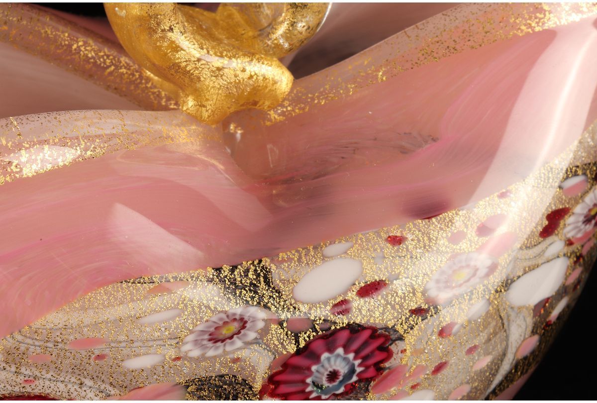 卸直営 現代の名工 黒木国昭作 金箔象嵌花器 光琳ロマン 花篭 花瓶