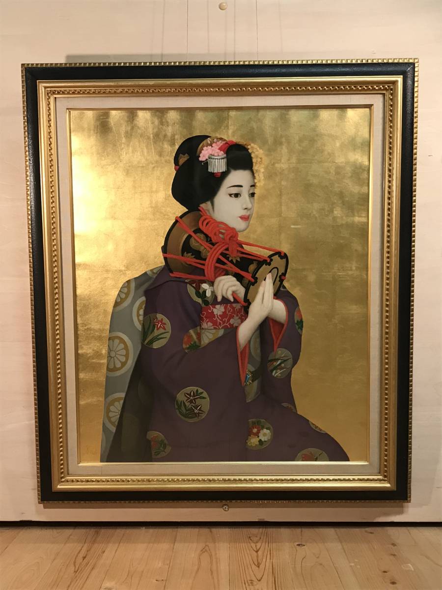 黒田悦子 「舞妓」 油彩Ｆ２０号 画面左下に落款・キャンバス裏に直筆