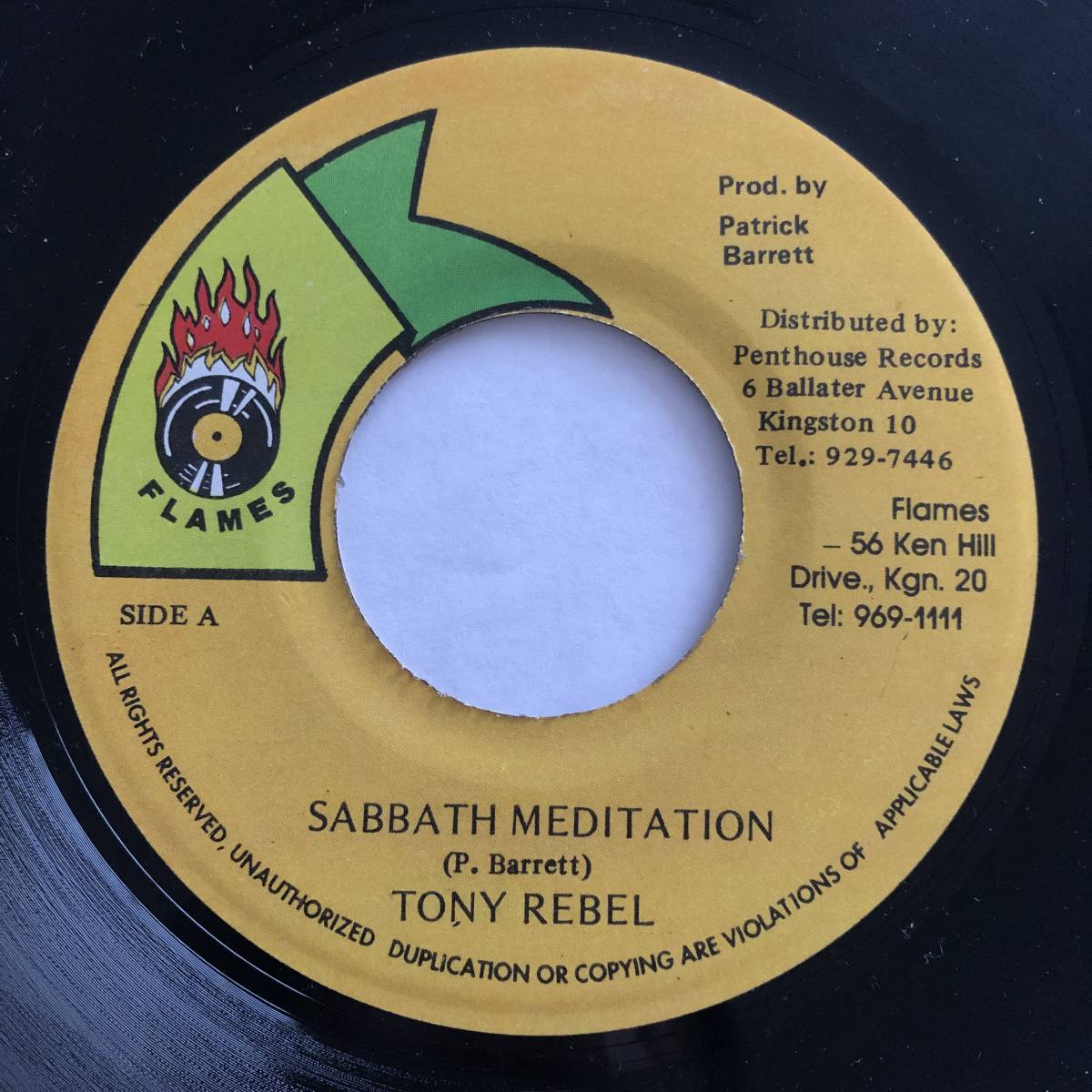 試聴 / TONY REBEL / SABBATH MEDITATION /Black Cinderella Riddim/Flames/Reggae/Dancehall/'98/big hit !!/7inch_画像1