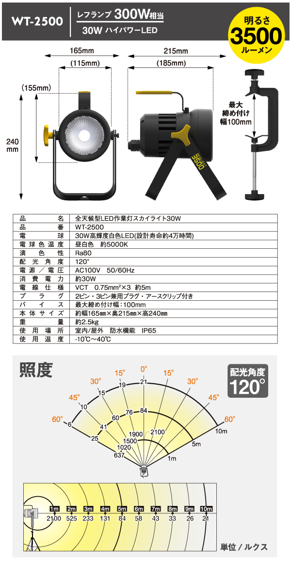 RITEX ハロゲン作業灯 全天候型LED投光器スカイライトW WT