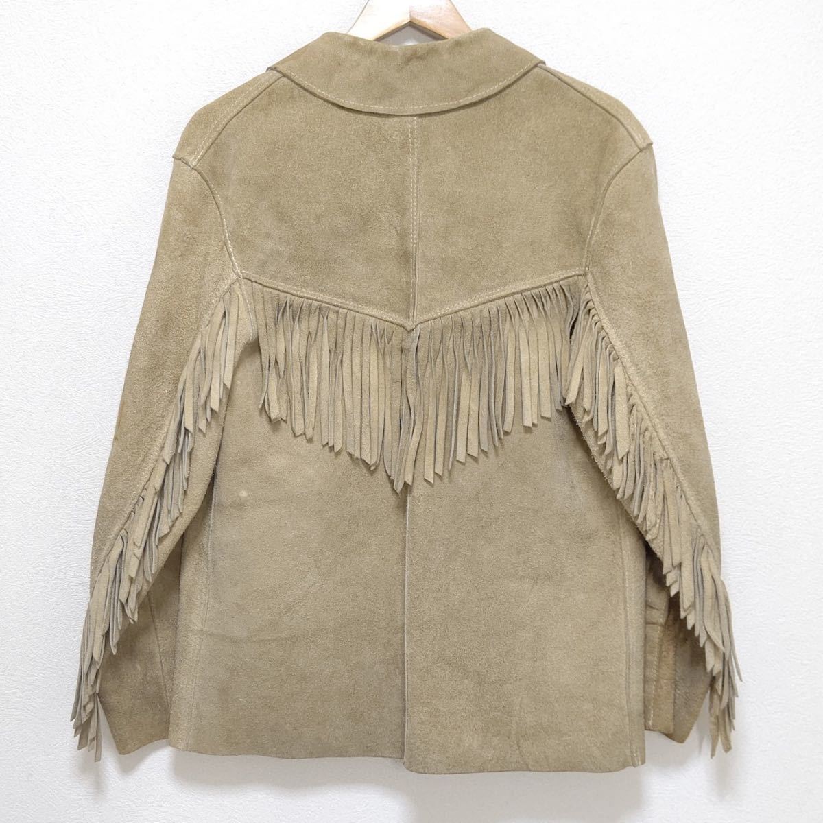 希少 【Western jacket】ウエスタン ジャケット オールレザー ビンテージ フリンジ 本革 スウェード バイカー インディアン サイズ 40/22jv