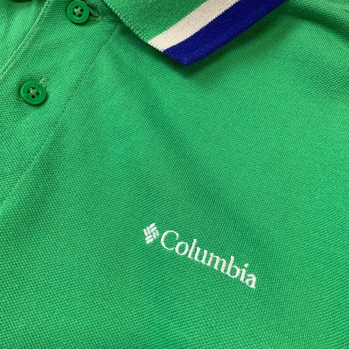 Columbia コロンビア 半袖 鹿子 ワンポイント ポロシャツ メンズ 大きいサイズ XL グリーン アウトドア キャンプ