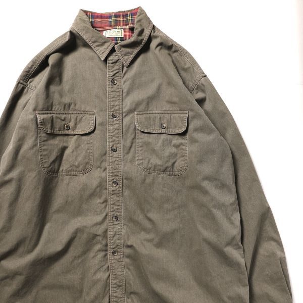 90's USA製 L.L.Bean LLビーン ネルライナー コットンツイルシャツ ジャケット (XL) オリーブ コットン 90年代 アメリカ製 旧タグ オールド