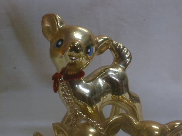 Showa era 40 period retro yellow gold pretty Bambi 12x9cm 146g ceramics made 