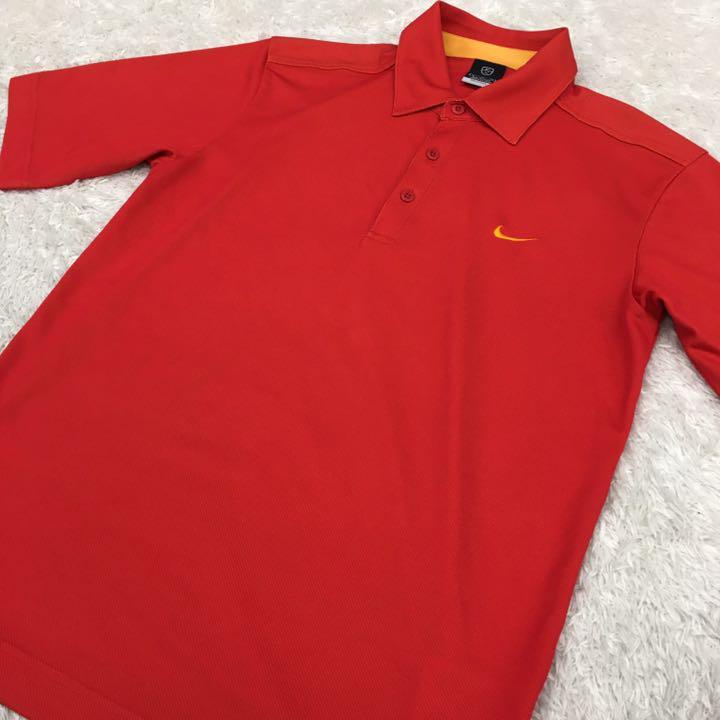 NIKE GOLF DRI-FIT UV Nike Golf dry Fit спорт одежда рубашка-поло с коротким рукавом половина кнопка скорость . УФ фильтр мужской размер M красный 