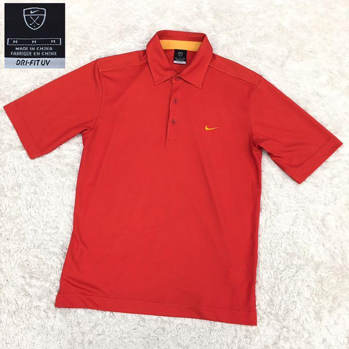 NIKE GOLF DRI-FIT UV Nike Golf dry Fit спорт одежда рубашка-поло с коротким рукавом половина кнопка скорость . УФ фильтр мужской размер M красный 