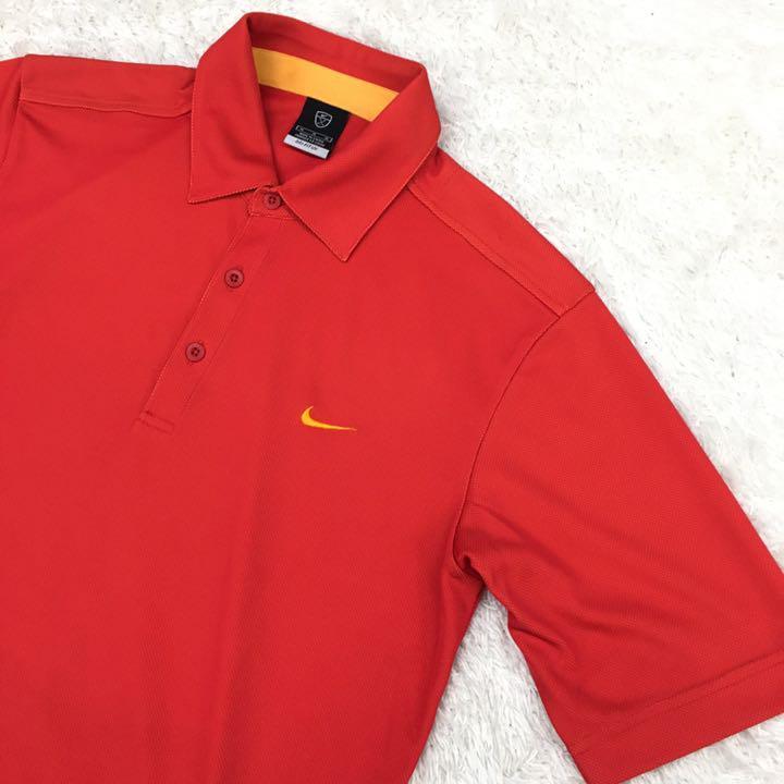 NIKE GOLF DRI-FIT UV Nike Golf dry Fit спорт одежда рубашка-поло с коротким рукавом половина кнопка скорость . УФ фильтр мужской размер M красный 