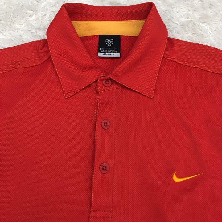 NIKE GOLF DRI-FIT UV Nike Golf dry Fit спорт одежда рубашка-поло с коротким рукавом половина кнопка скорость . УФ фильтр мужской размер M красный 