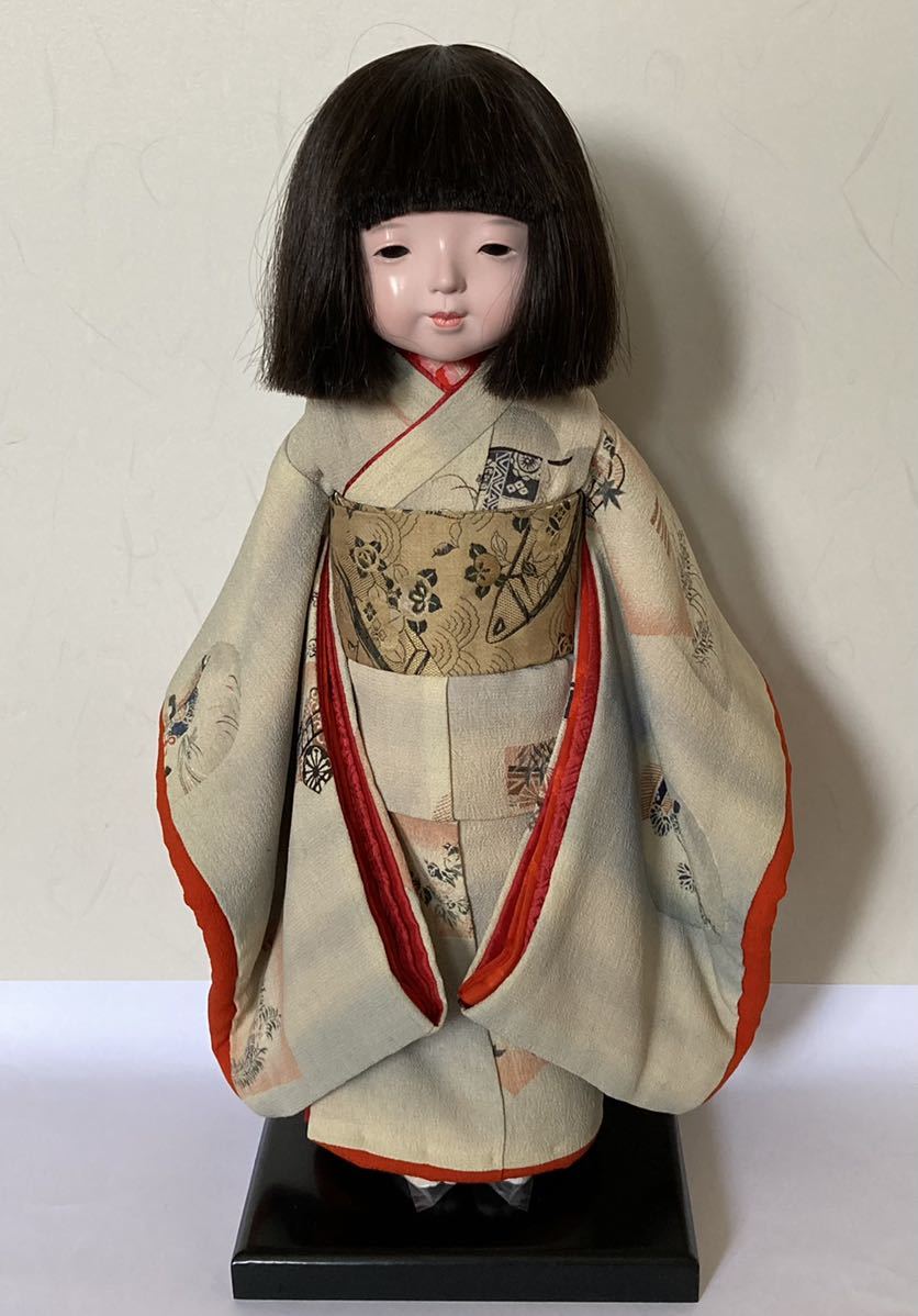 市松人形 森重春幸?作 約46cm 抱き人形 女の子 着せかえ人形 台座付き