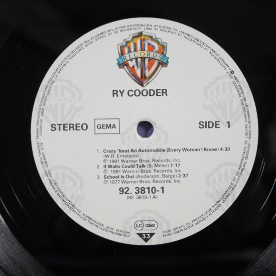 ■SPECIALLIVE作!ドイツ盤!★RY COODER/6 SONG ALBUM名盤■_画像3