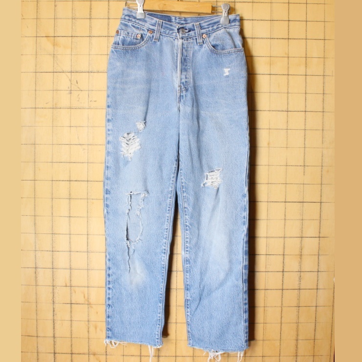 90s USA製 Levis 501 リーバイス ブルー ジーンズ デニム ダメージ パンツ W26相当 アメリカ古着_画像1